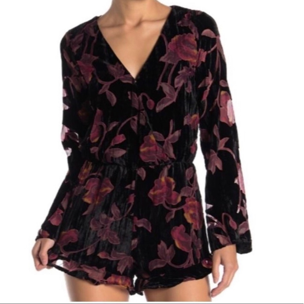 Lunachix Black Floral Multi Velvet Romper